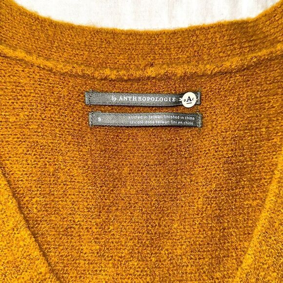 Anthropologie S Joy Mustard Soft Knit Fringe Hem V-Neck Jumper Sweater - Picture 12 of 16